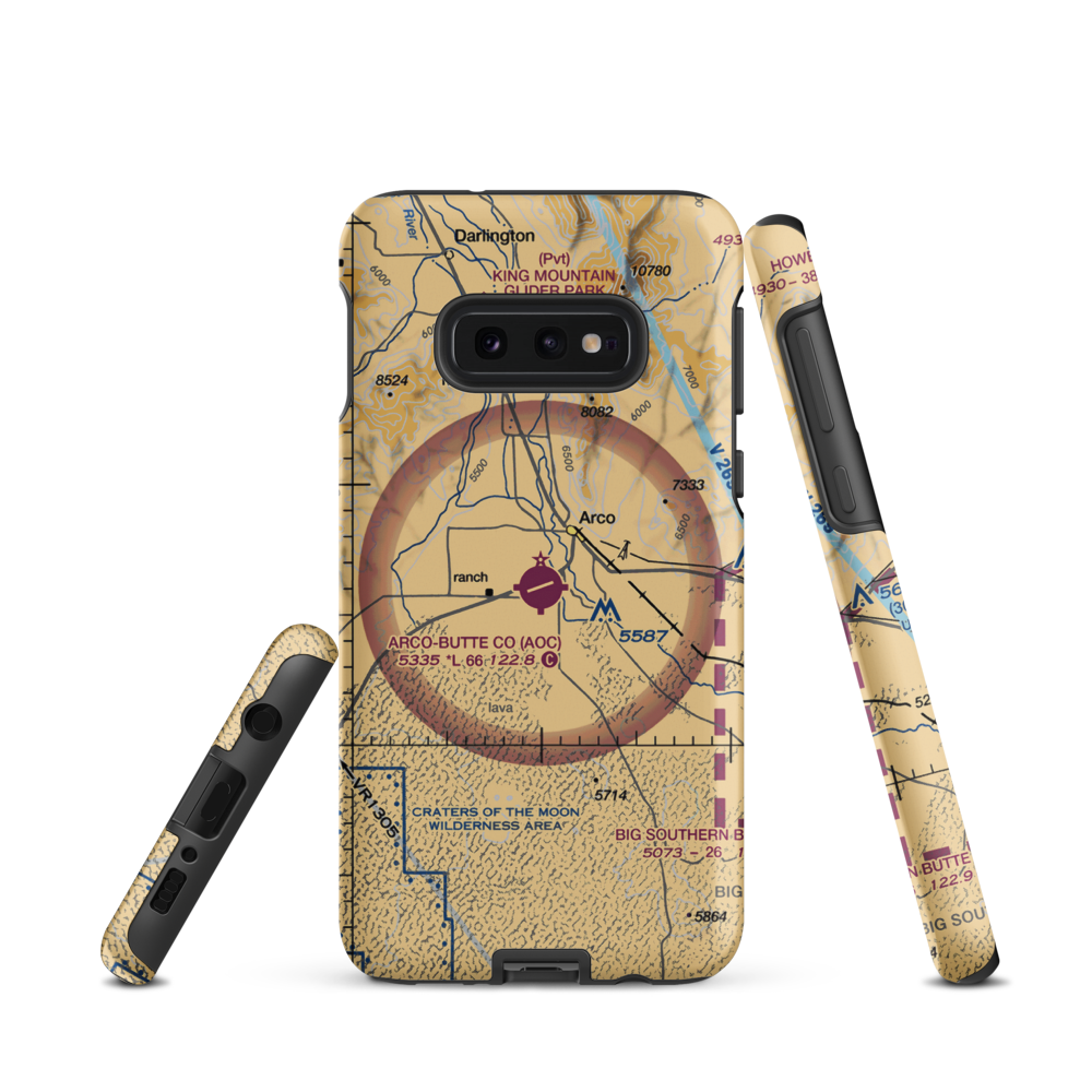 Arco Butte County Airport (AOC) VFR Sectional Samsung Phone Case Samsung Galaxy S10e model shown