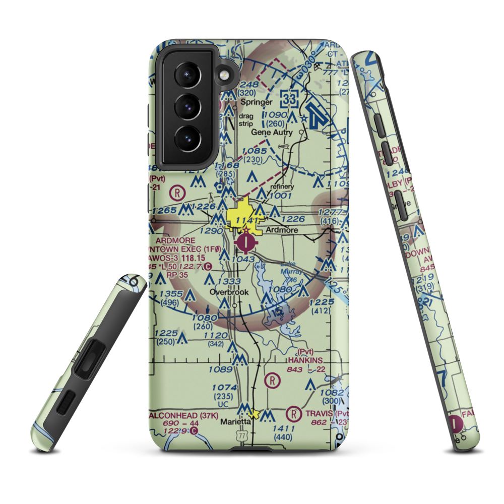 Ardmore Downtown Executive Airport (1F0) VFR Sectional Samsung Phone Case Samsung Galaxy S21 FE model shown