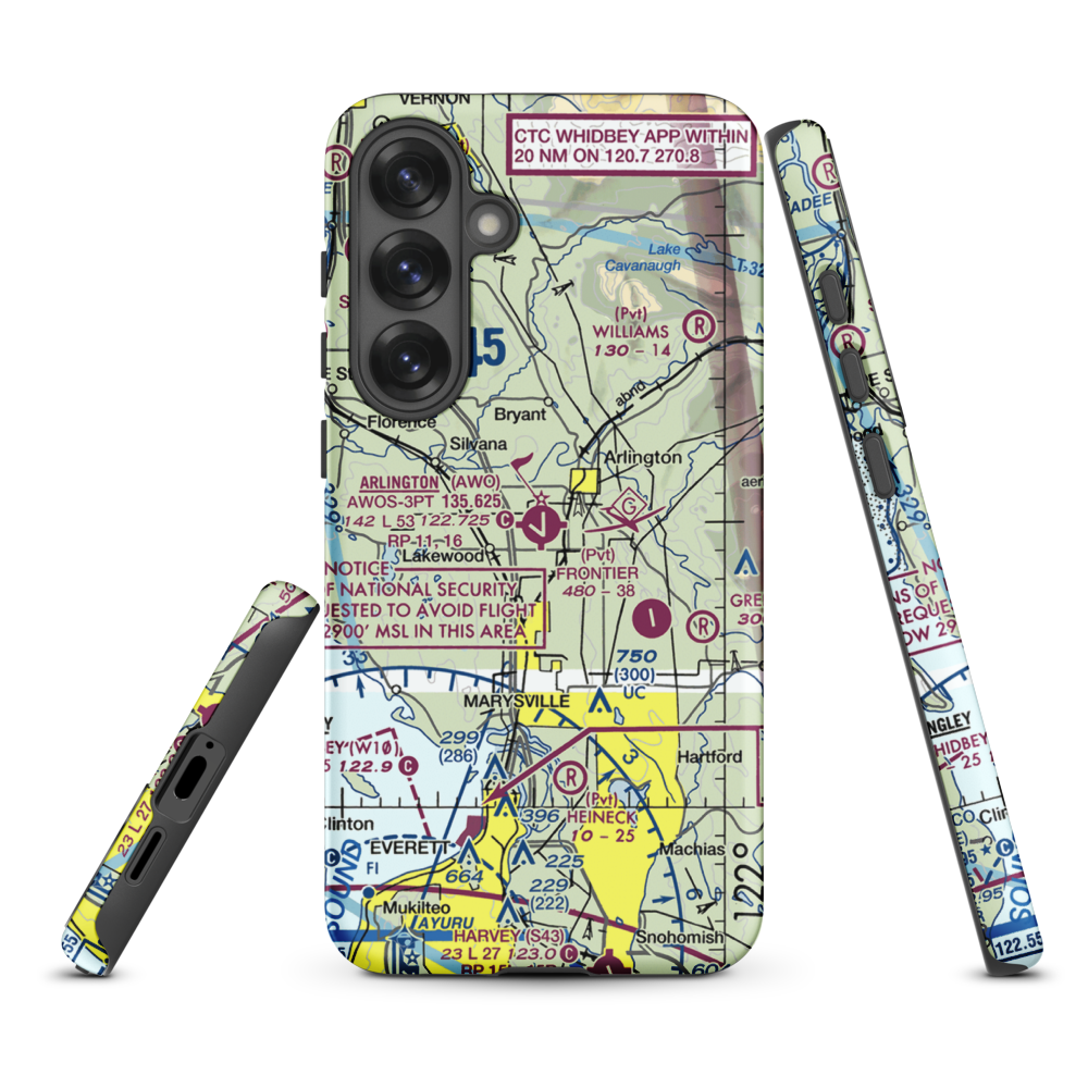 Arlington Municipal Airport (AWO) VFR Sectional Samsung Phone Case Samsung Galaxy S25 Plus model shown