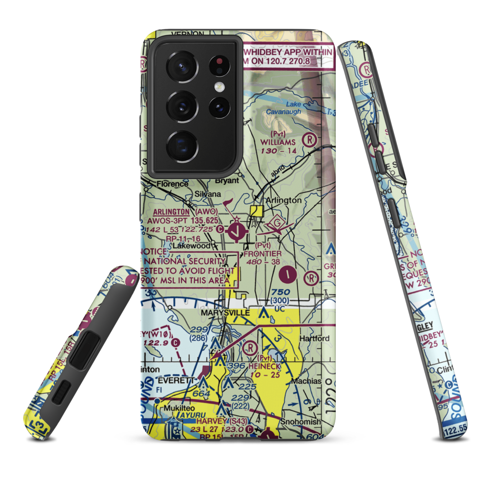Arlington Municipal Airport (AWO) VFR Sectional Samsung Phone Case Samsung Galaxy S21 Ultra model shown