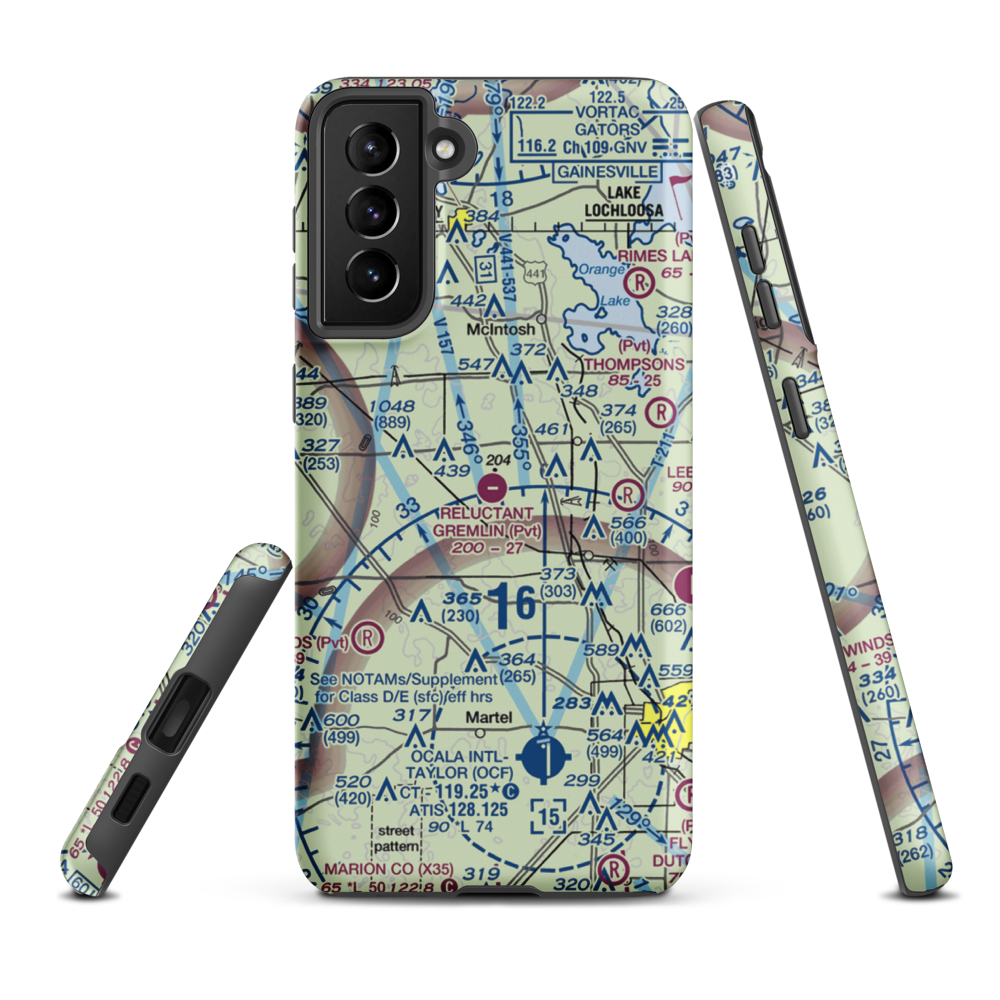 Arliss M Airport (FA09) VFR Sectional Samsung Phone Case Samsung Galaxy S21 Plus model shown