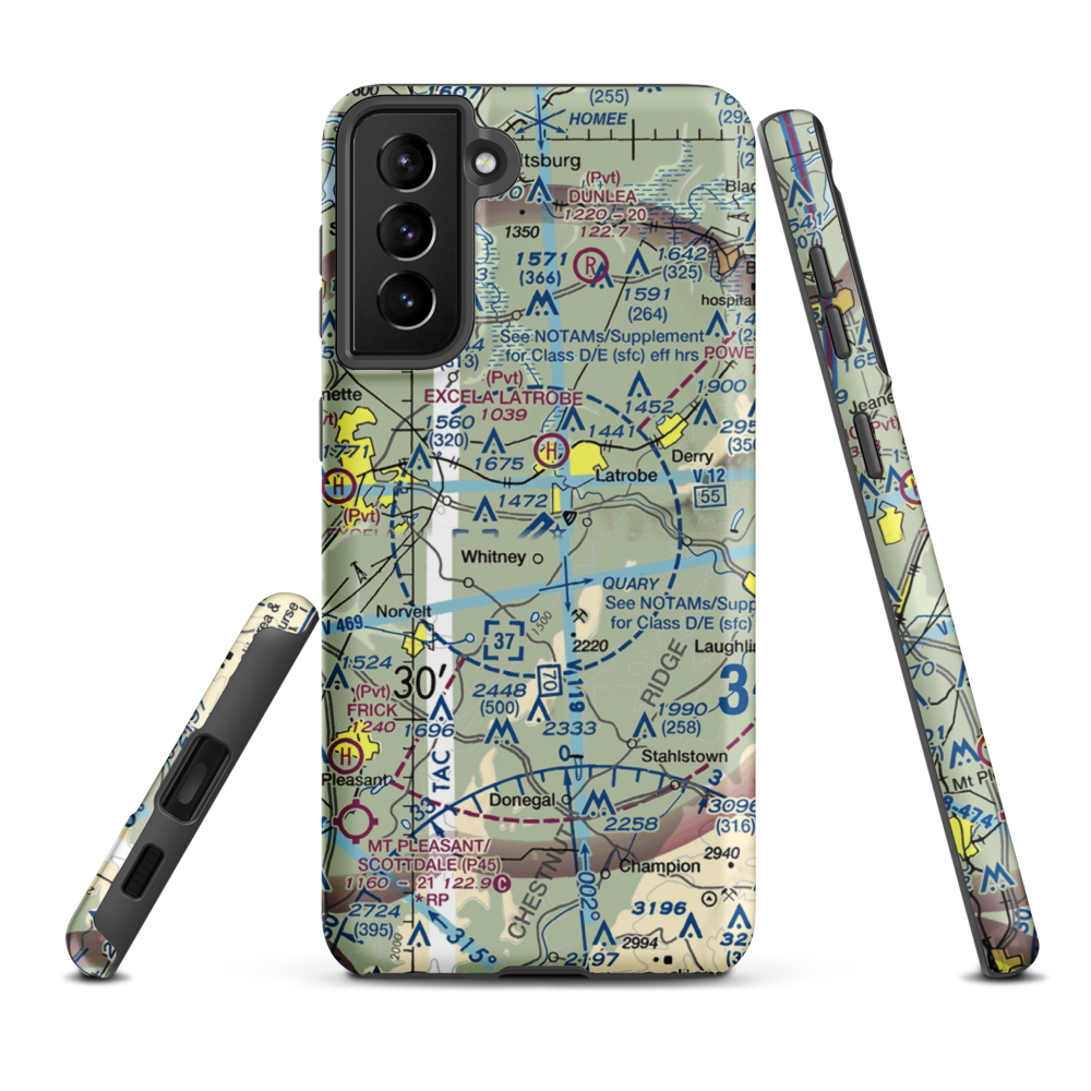 Arnold Palmer Regional Airport (LBE) VFR Sectional Samsung Phone Case Samsung Galaxy S21 FE model shown