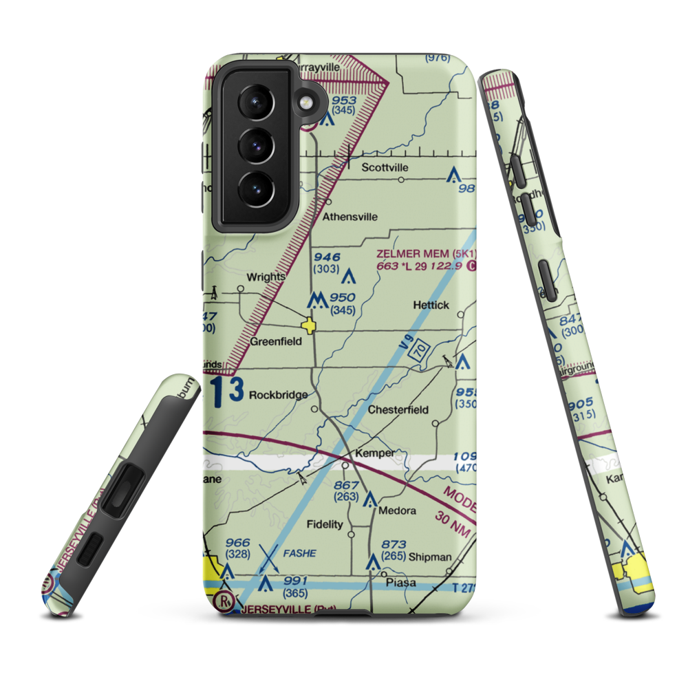 Arras RLA Restricted Landing Area (IS82) VFR Sectional Samsung Phone Case Samsung Galaxy S21 Plus model shown