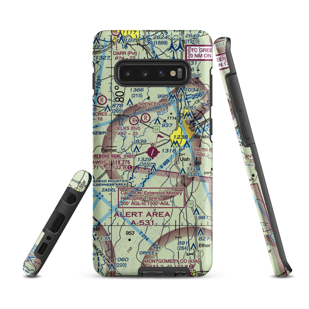 Asheboro Regional Airport (HBI) VFR Sectional Samsung Phone Case Samsung Galaxy S10 Plus model shown