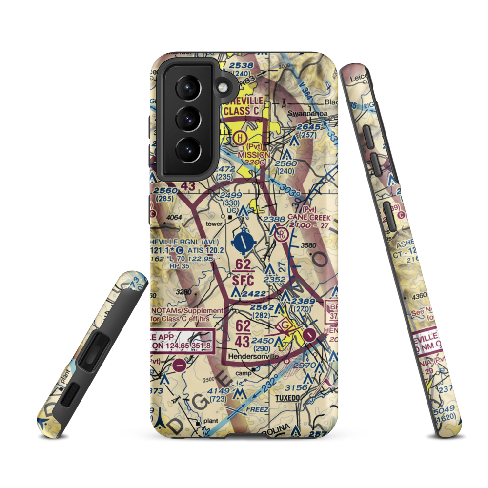 Asheville Regional Airport (AVL) VFR Sectional Samsung Phone Case Samsung Galaxy S21 FE model shown