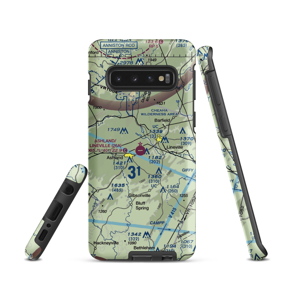 Ashland/Lineville Airport (26A) VFR Sectional Samsung Phone Case Samsung Galaxy S10 model shown