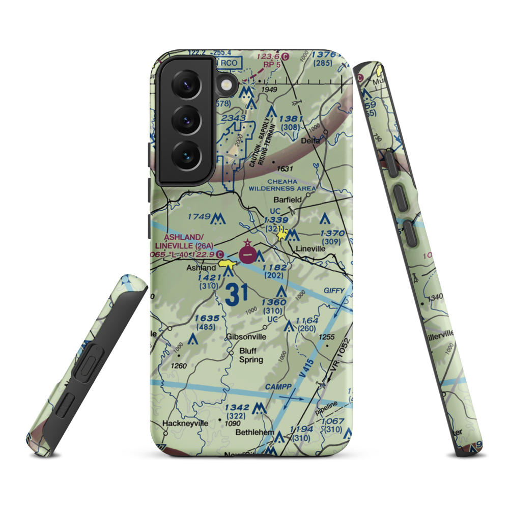 Ashland/Lineville Airport (26A) VFR Sectional Samsung Phone Case Samsung Galaxy S22 Plus model shown