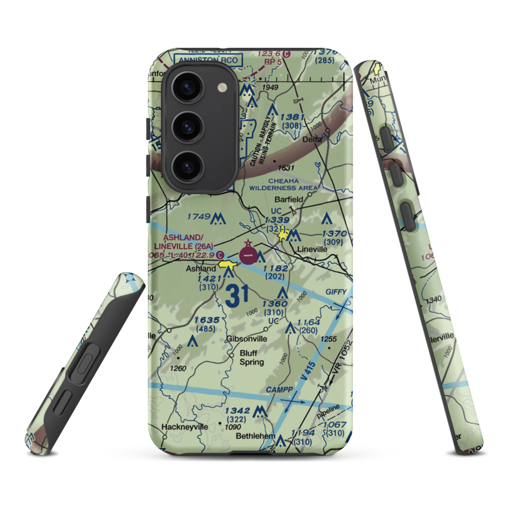 Ashland/Lineville Airport (26A) VFR Sectional Samsung Phone Case Samsung Galaxy S23 Plus model shown