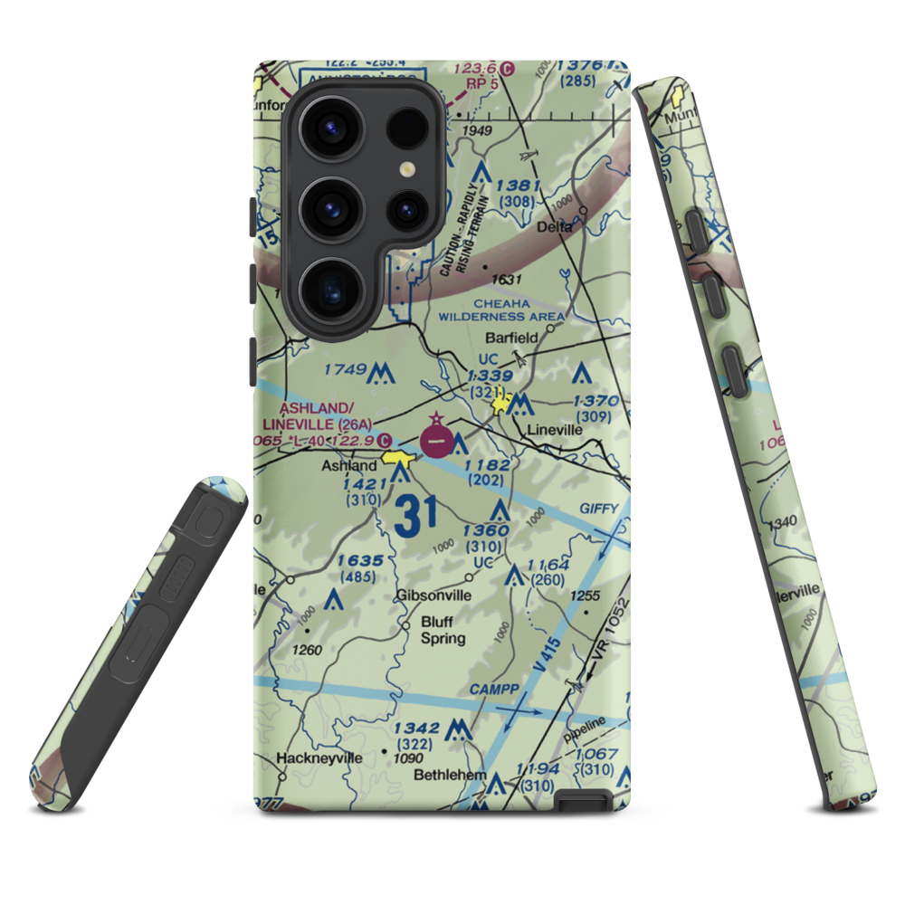 Ashland/Lineville Airport (26A) VFR Sectional Samsung Phone Case Samsung Galaxy S23 Ultra model shown