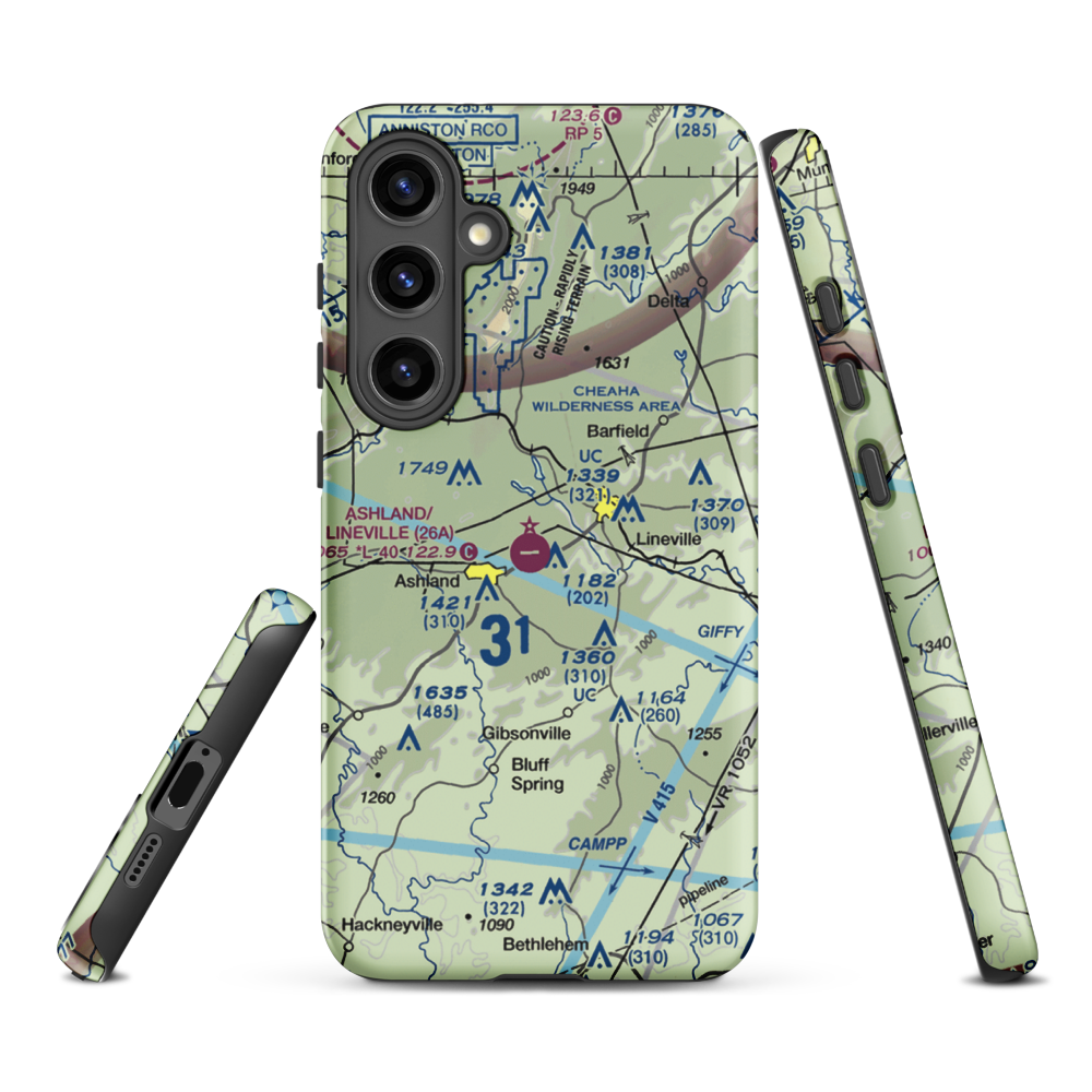 Ashland/Lineville Airport (26A) VFR Sectional Samsung Phone Case Samsung Galaxy S24 Plus model shown