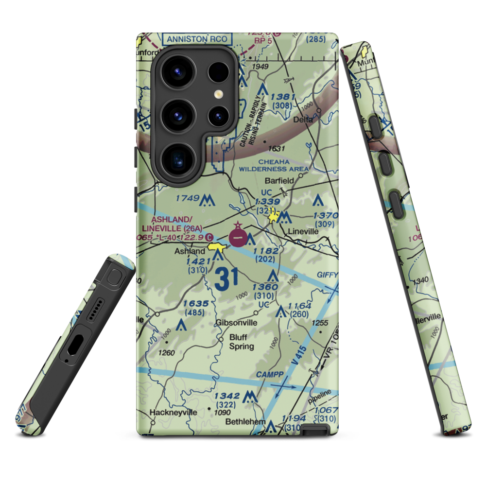 Ashland/Lineville Airport (26A) VFR Sectional Samsung Phone Case Samsung Galaxy S24 Ultra model shown