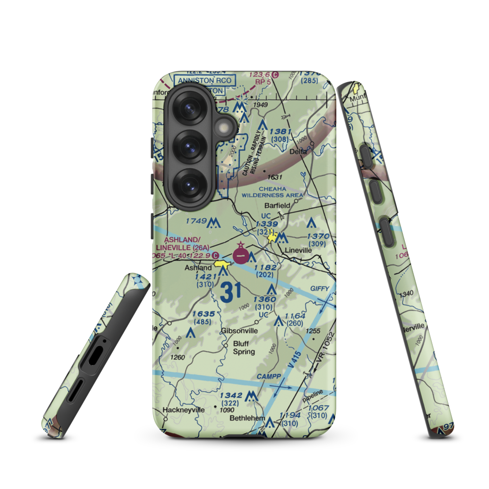 Ashland/Lineville Airport (26A) VFR Sectional Samsung Phone Case Samsung Galaxy S25 model shown