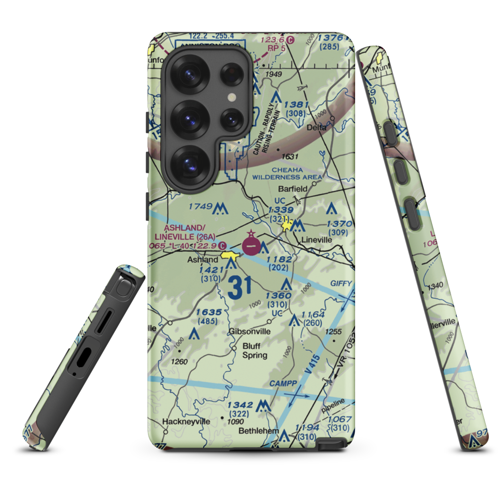 Ashland/Lineville Airport (26A) VFR Sectional Samsung Phone Case Samsung Galaxy S25 Ultra model shown