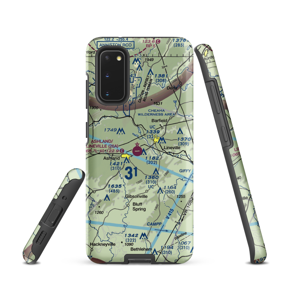 Ashland/Lineville Airport (26A) VFR Sectional Samsung Phone Case Samsung Galaxy S20 model shown
