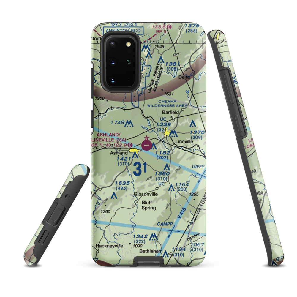 Ashland/Lineville Airport (26A) VFR Sectional Samsung Phone Case Samsung Galaxy S20 Plus model shown