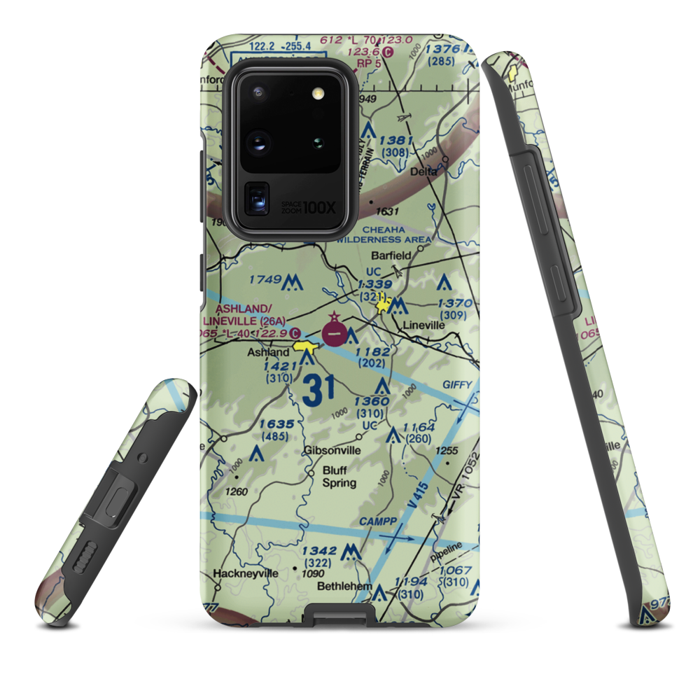 Ashland/Lineville Airport (26A) VFR Sectional Samsung Phone Case Samsung Galaxy S20 Ultra model shown