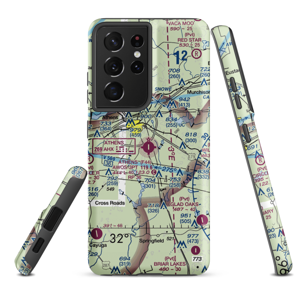 Athens Municipal Airport (F44) VFR Sectional Samsung Phone Case Samsung Galaxy S21 Plus model shown