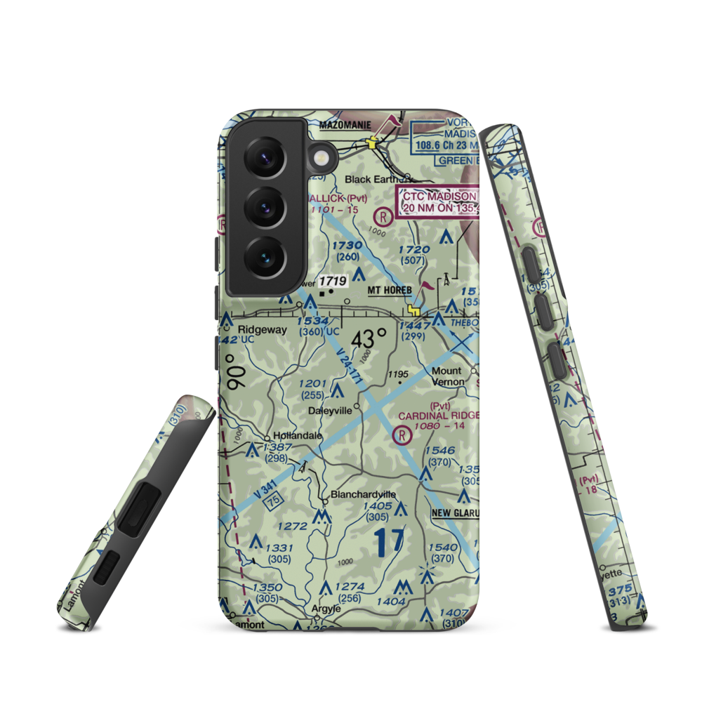 Atkins Ridge Airport (WI43) VFR Sectional Samsung Phone Case Samsung Galaxy S22 model shown