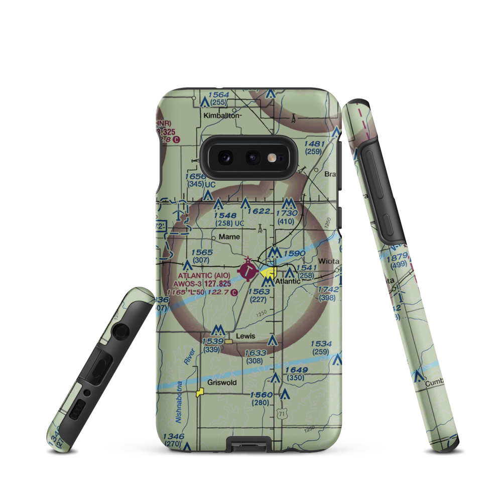 Atlantic Municipal Airport (AIO) VFR Sectional Samsung Phone Case Samsung Galaxy S10 Plus model shown