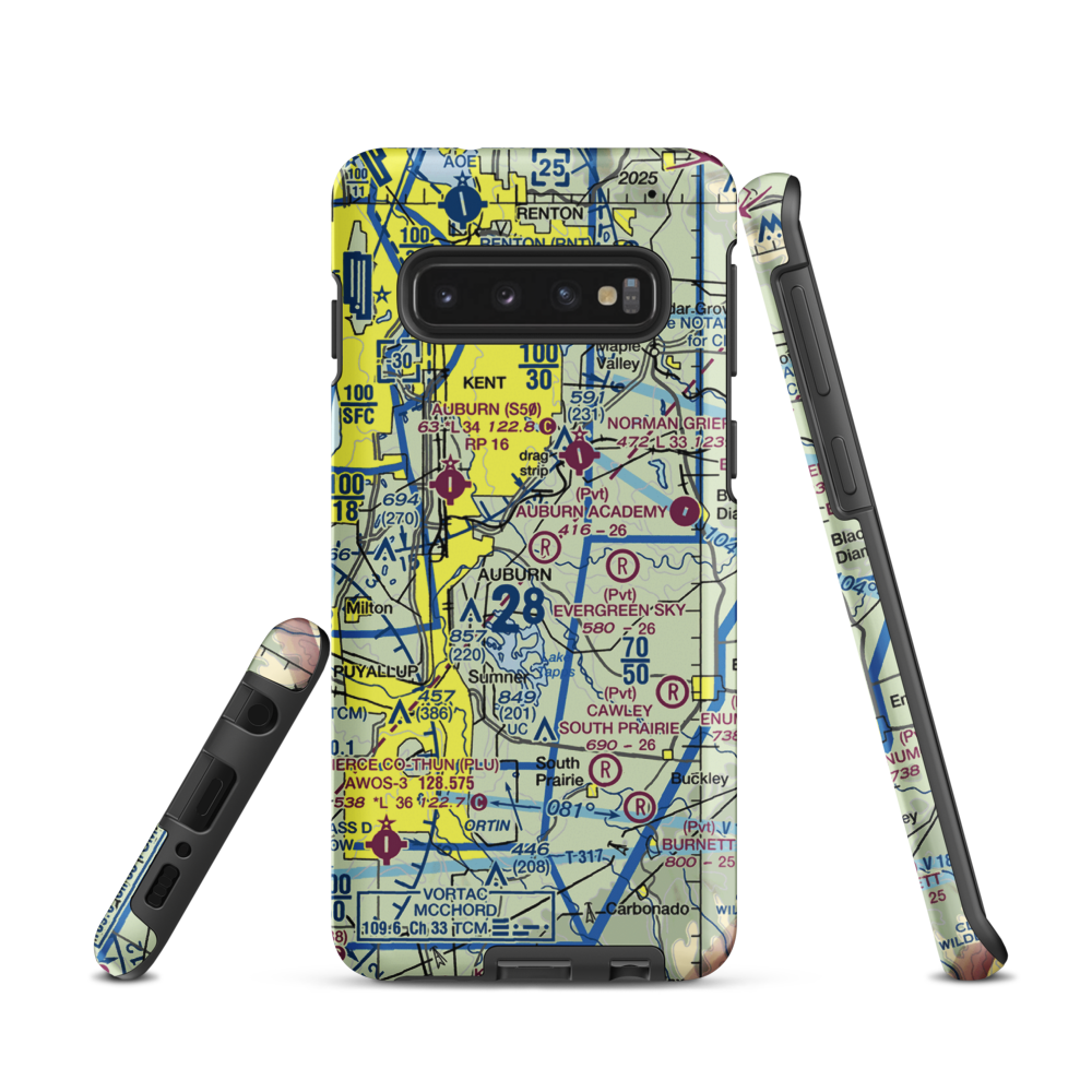 Auburn Academy Airport (WA84) VFR Sectional Samsung Phone Case Samsung Galaxy S10 model shown