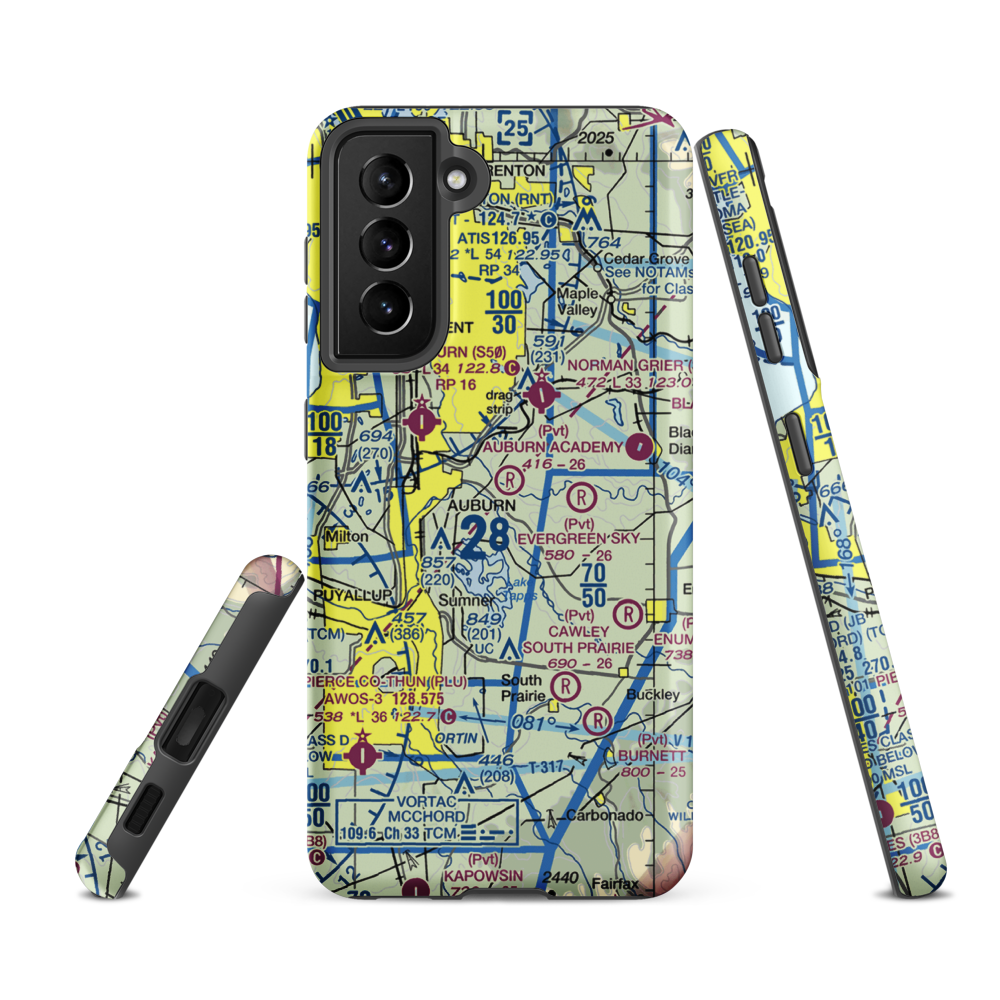 Auburn Academy Airport (WA84) VFR Sectional Samsung Phone Case Samsung Galaxy S21 FE model shown