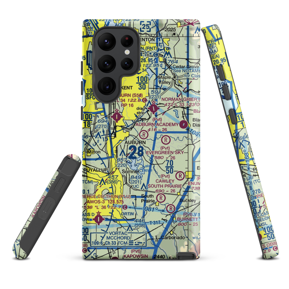 Auburn Academy Airport (WA84) VFR Sectional Samsung Phone Case Samsung Galaxy S22 Ultra model shown