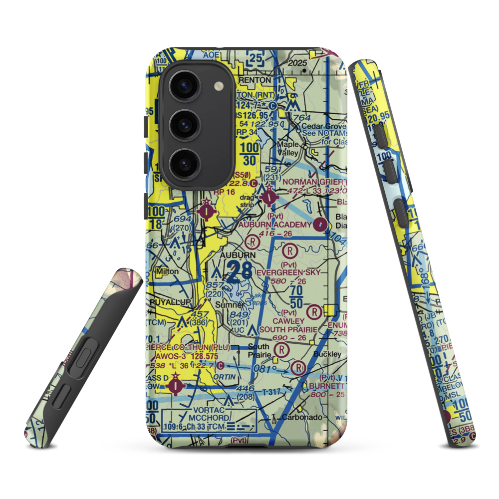 Auburn Academy Airport (WA84) VFR Sectional Samsung Phone Case Samsung Galaxy S23 Plus model shown