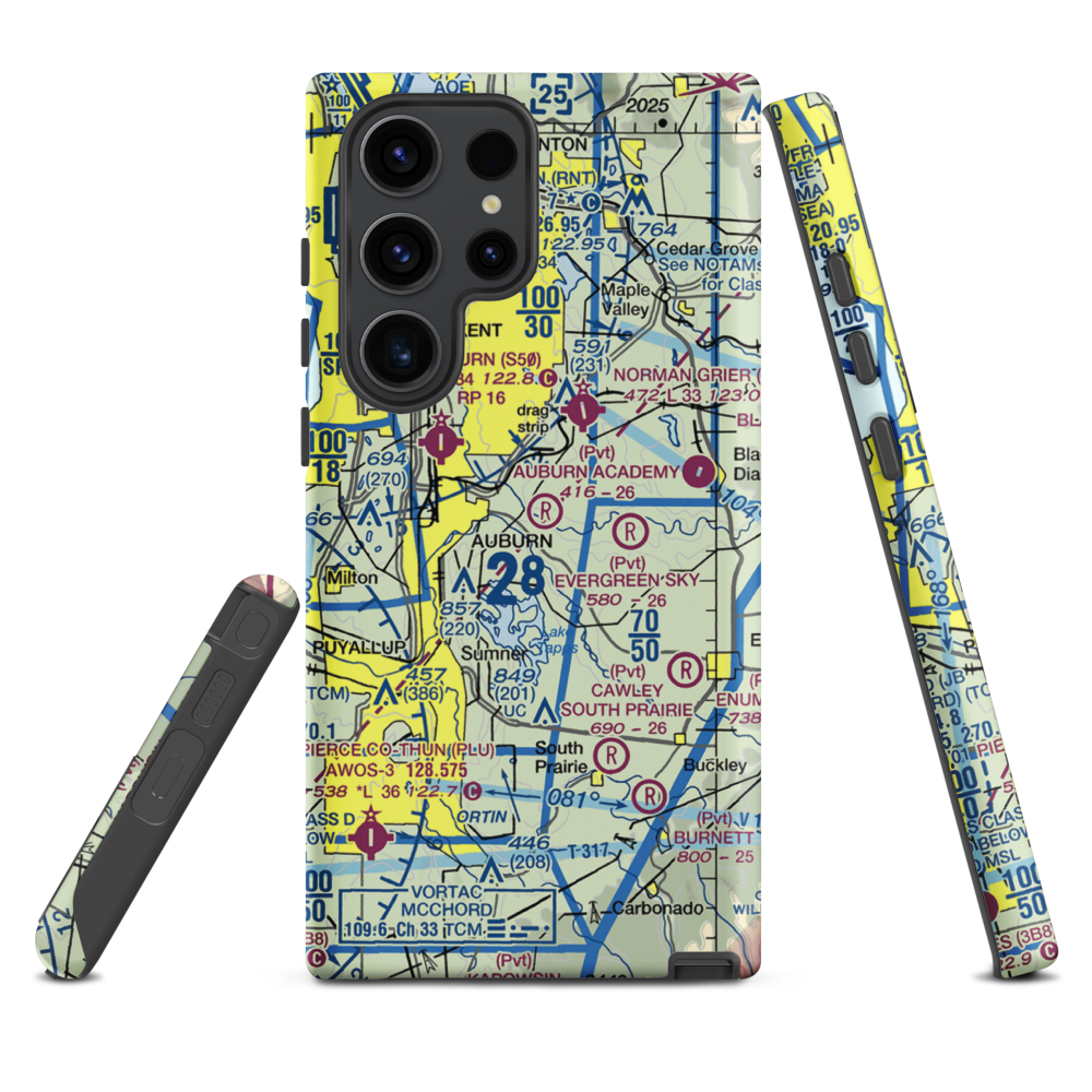 Auburn Academy Airport (WA84) VFR Sectional Samsung Phone Case Samsung Galaxy S23 Ultra model shown