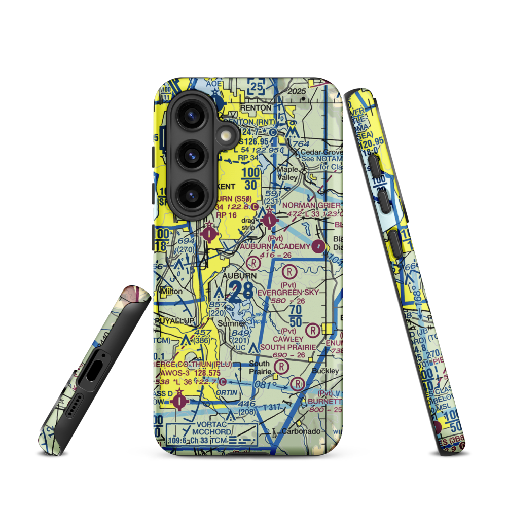 Auburn Academy Airport (WA84) VFR Sectional Samsung Phone Case Samsung Galaxy S24 model shown