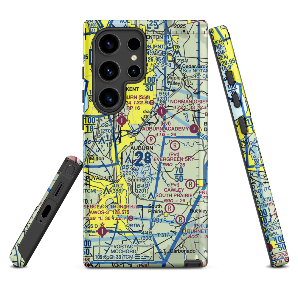 Auburn Academy Airport (WA84) VFR Sectional Samsung Phone Case Samsung Galaxy S24 Ultra model shown