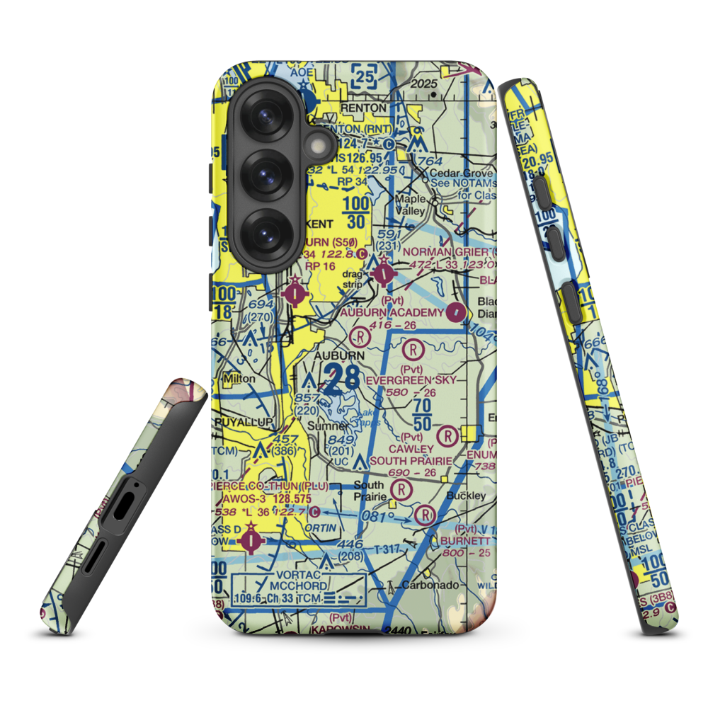 Auburn Academy Airport (WA84) VFR Sectional Samsung Phone Case Samsung Galaxy S25 Plus model shown