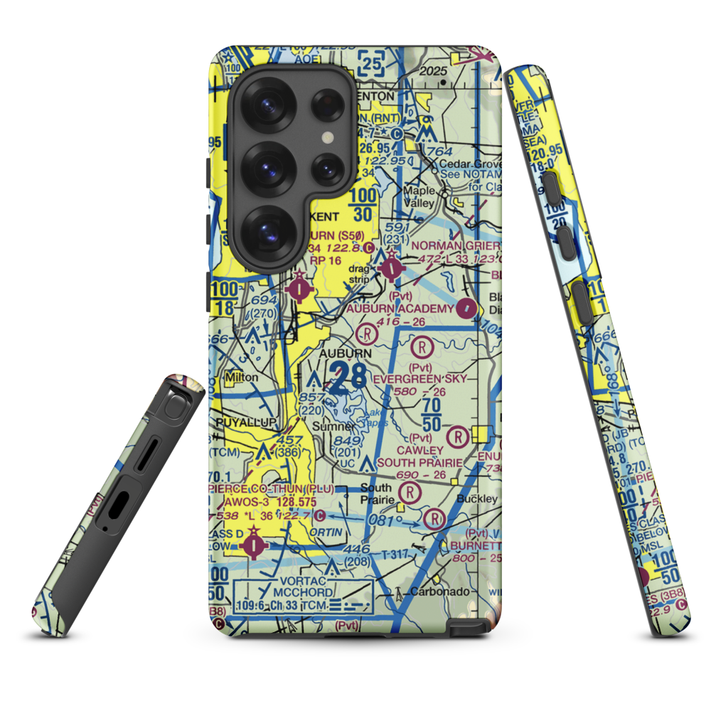 Auburn Academy Airport (WA84) VFR Sectional Samsung Phone Case Samsung Galaxy S25 Ultra model shown