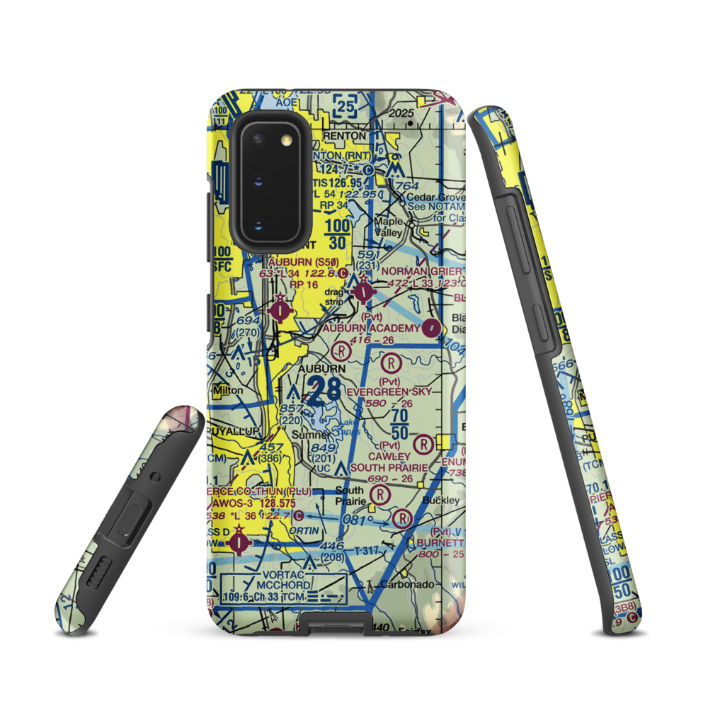 Auburn Academy Airport (WA84) VFR Sectional Samsung Phone Case Samsung Galaxy S20 model shown