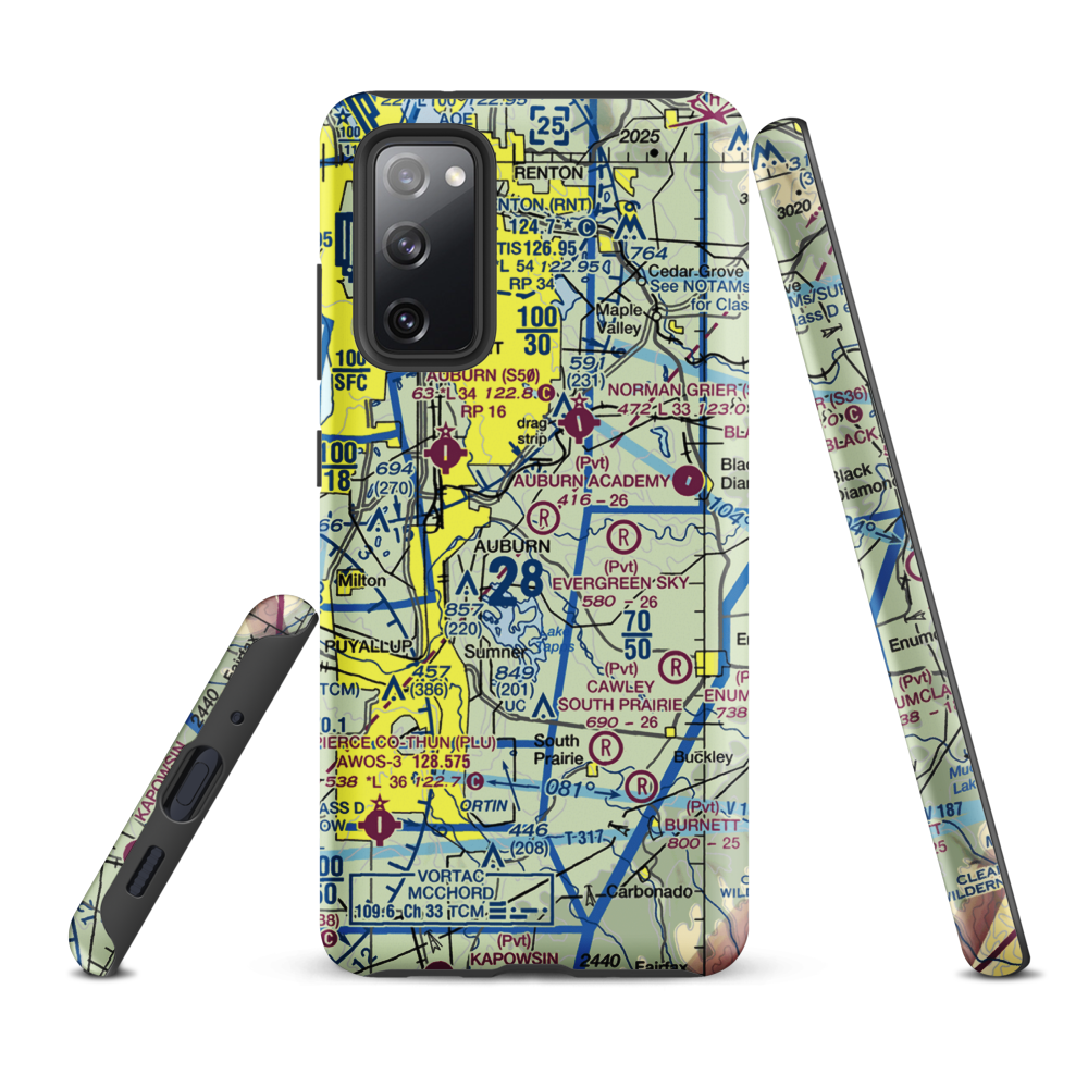Auburn Academy Airport (WA84) VFR Sectional Samsung Phone Case Samsung Galaxy S20 FE model shown