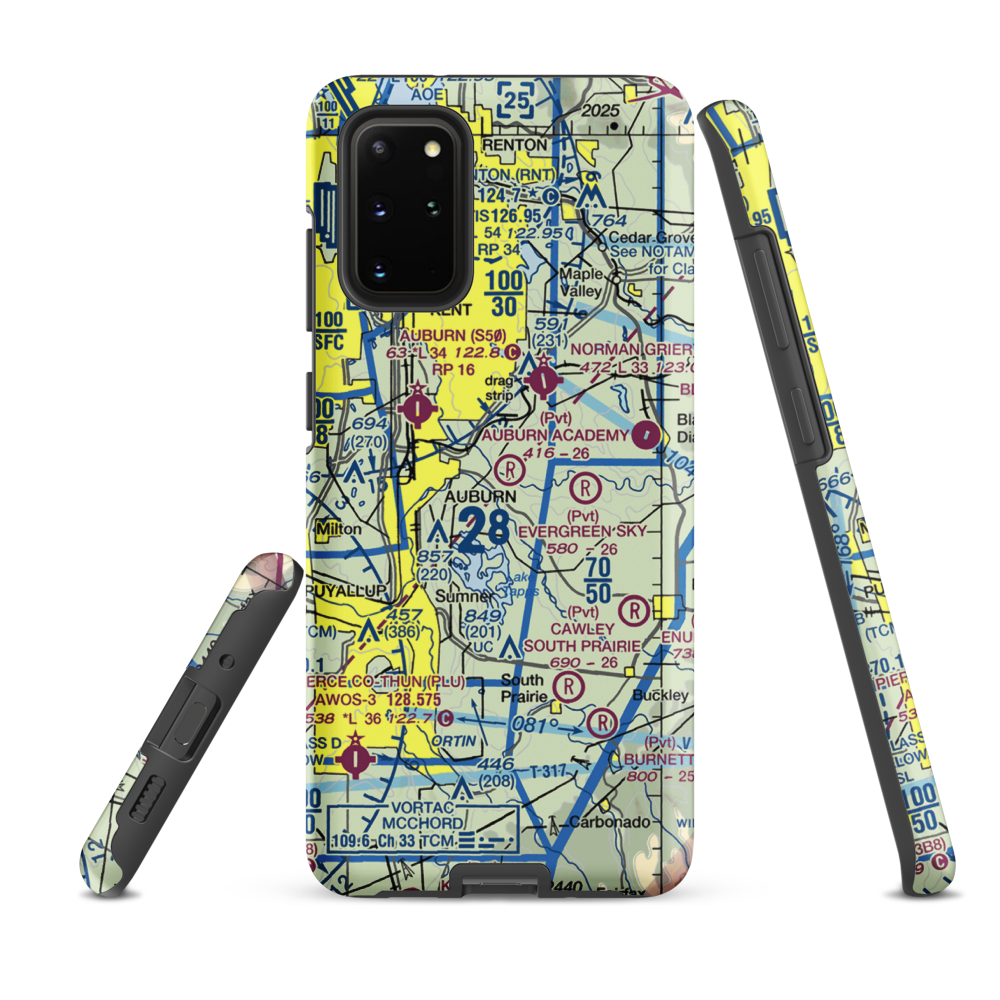 Auburn Academy Airport (WA84) VFR Sectional Samsung Phone Case Samsung Galaxy S20 Plus model shown