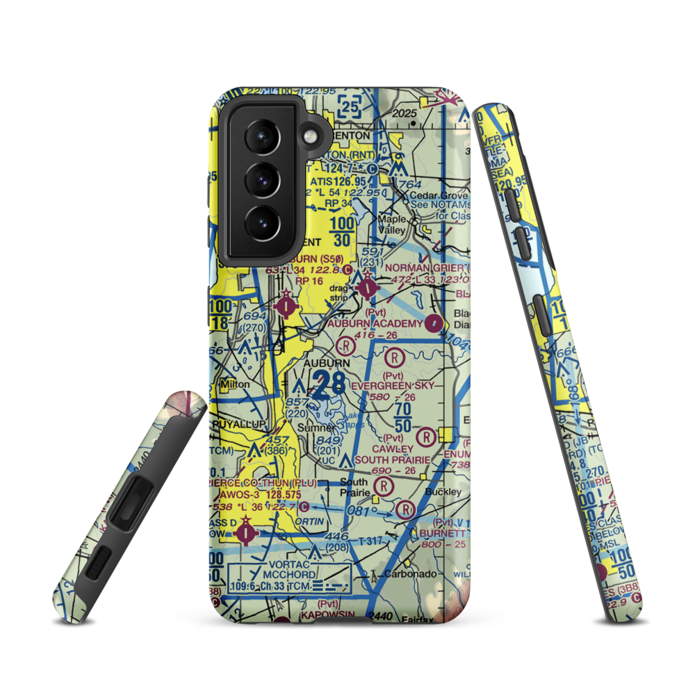 Auburn Academy Airport (WA84) VFR Sectional Samsung Phone Case Samsung Galaxy S21 model shown