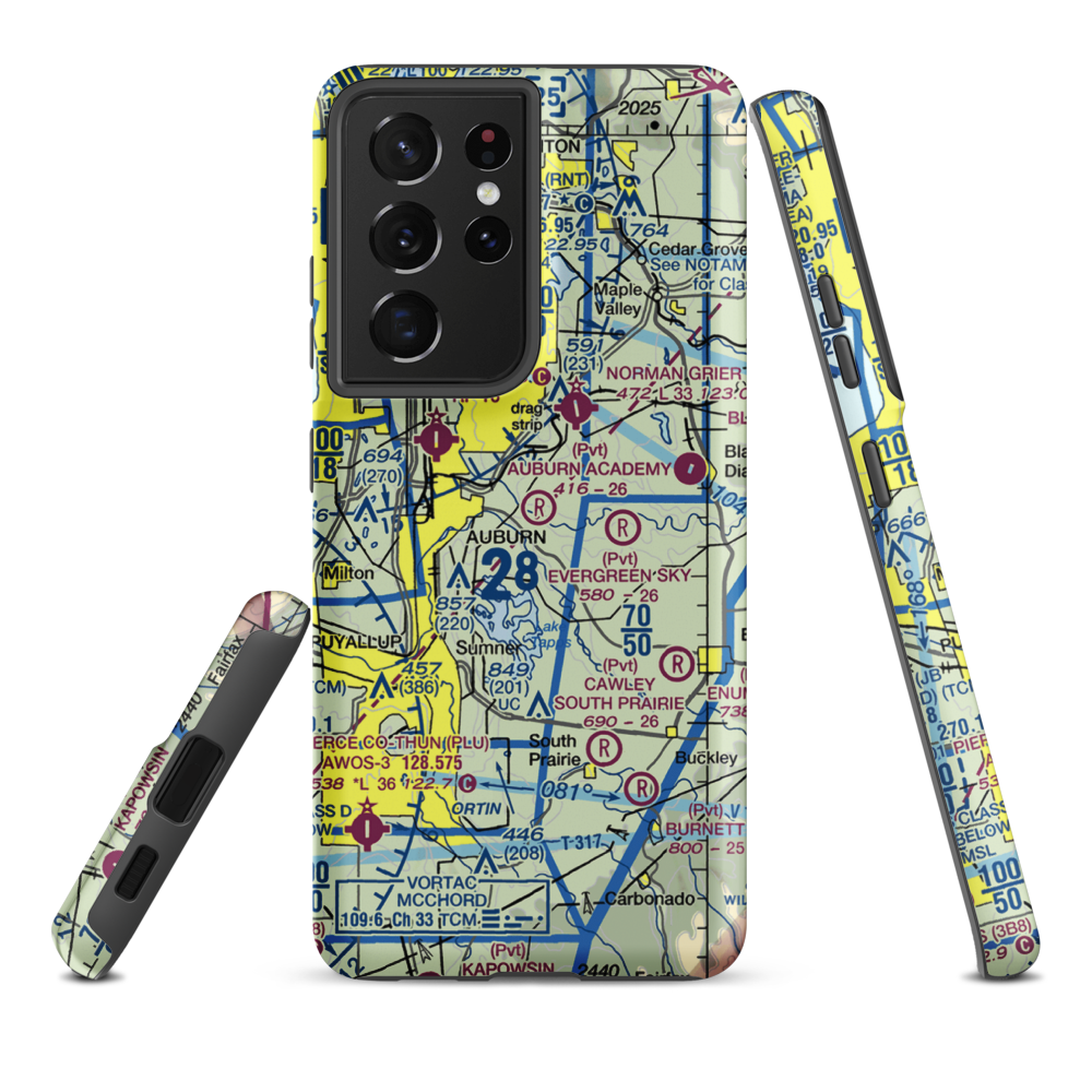 Auburn Academy Airport (WA84) VFR Sectional Samsung Phone Case Samsung Galaxy S21 Ultra model shown