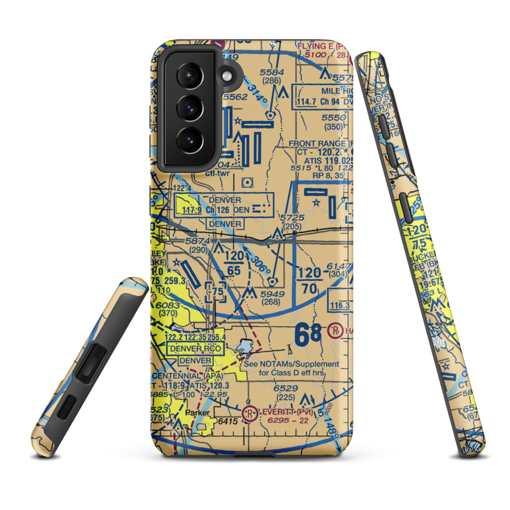 Aurora Airpark (01V) VFR Sectional Samsung Phone Case Samsung Galaxy S21 Plus model shown