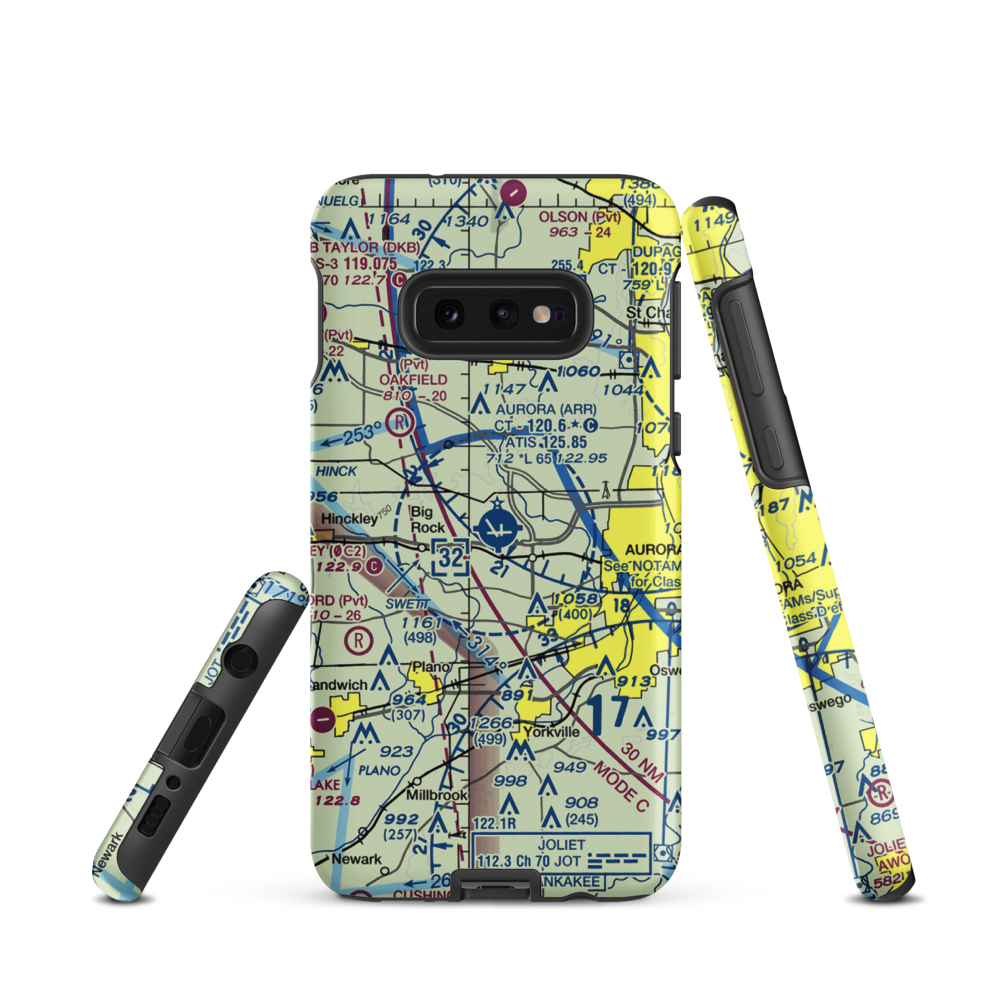 Aurora Municipal Airport (ARR) VFR Sectional Samsung Phone Case Samsung Galaxy S10e model shown