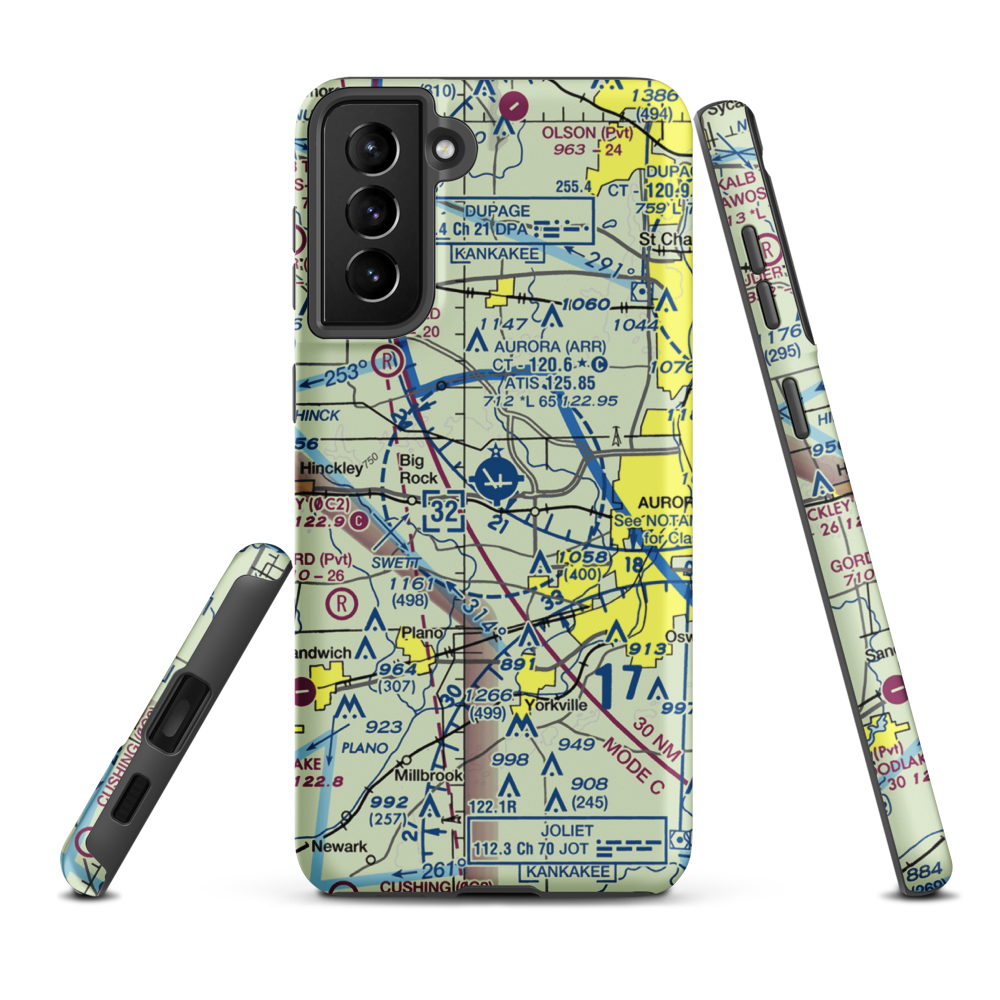 Aurora Municipal Airport (ARR) VFR Sectional Samsung Phone Case Samsung Galaxy S21 Plus model shown