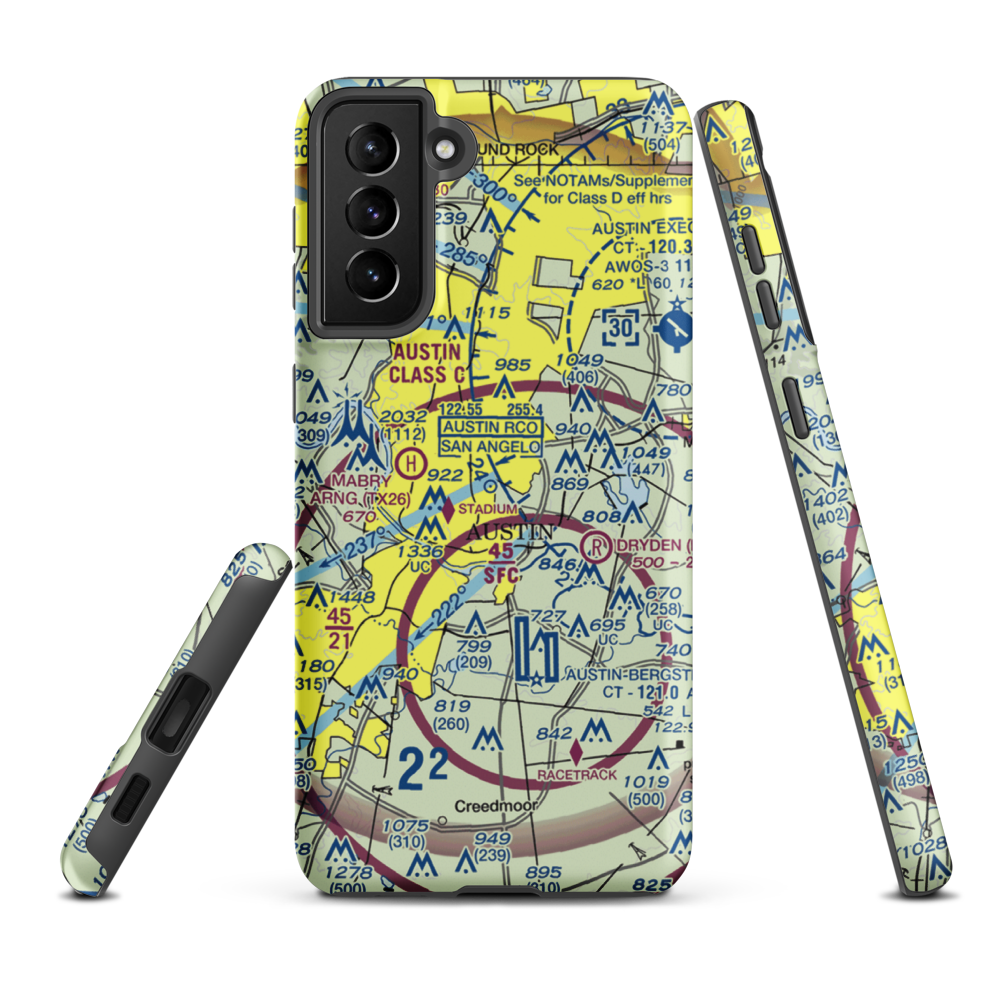 Austin Robert Mueller Municipal (AUS) VFR Sectional Samsung Phone Case Samsung Galaxy S21 FE model shown