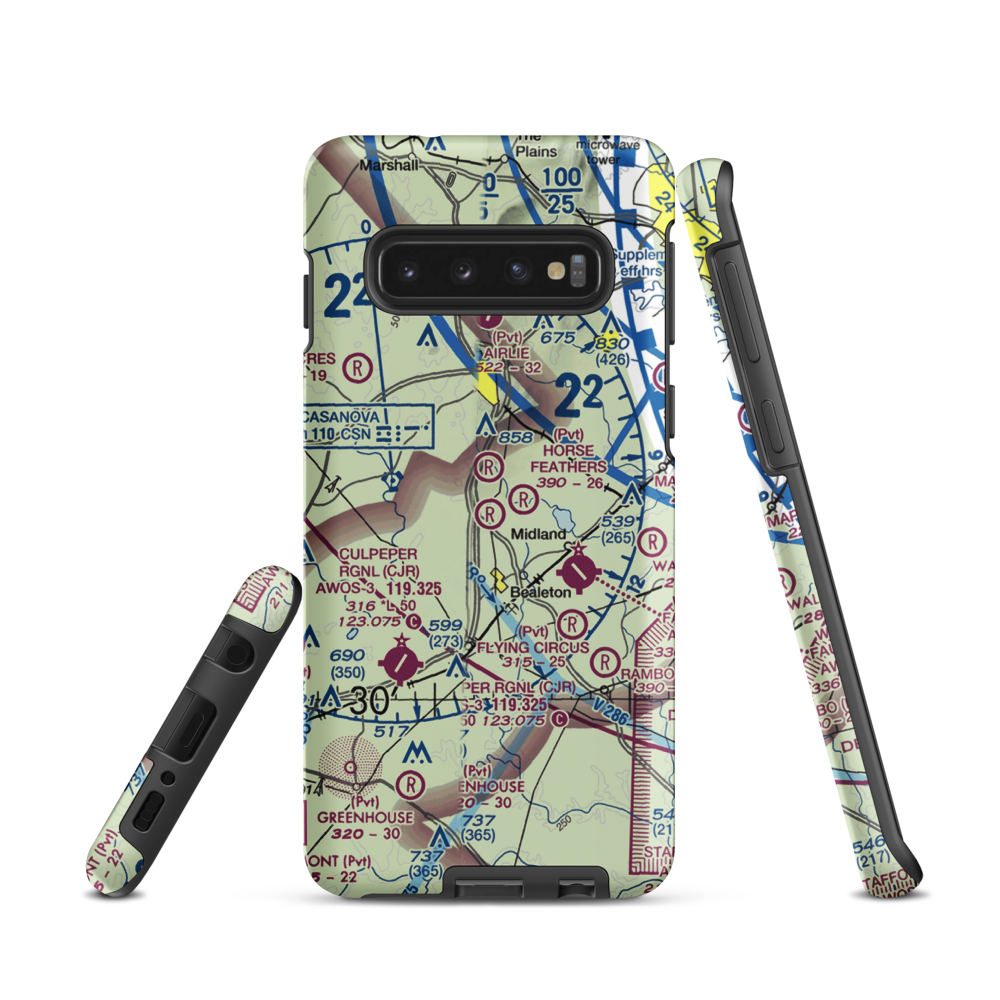 Aviacres Airport (3VA2) VFR Sectional Samsung Phone Case Samsung Galaxy S10 model shown