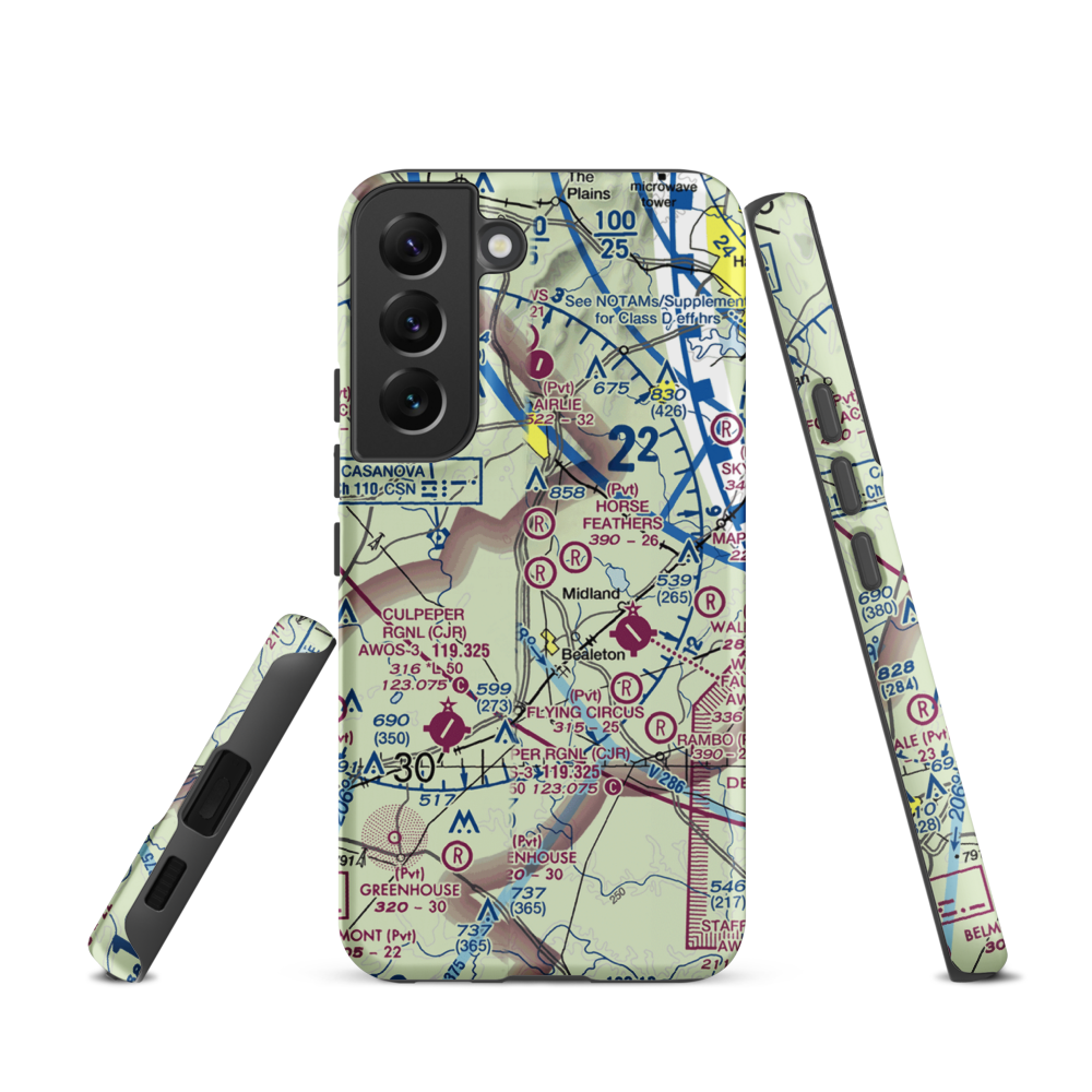 Aviacres Airport (3VA2) VFR Sectional Samsung Phone Case Samsung Galaxy S22 model shown