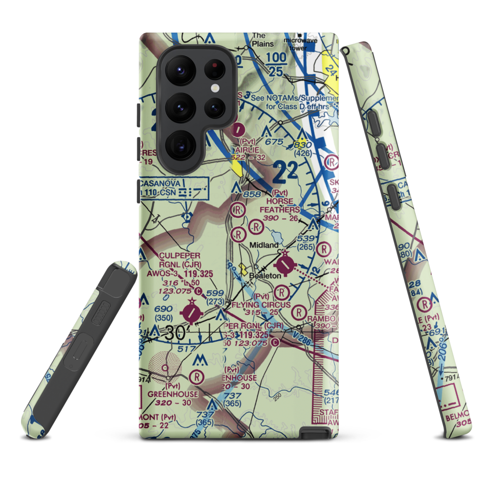 Aviacres Airport (3VA2) VFR Sectional Samsung Phone Case Samsung Galaxy S22 Ultra model shown