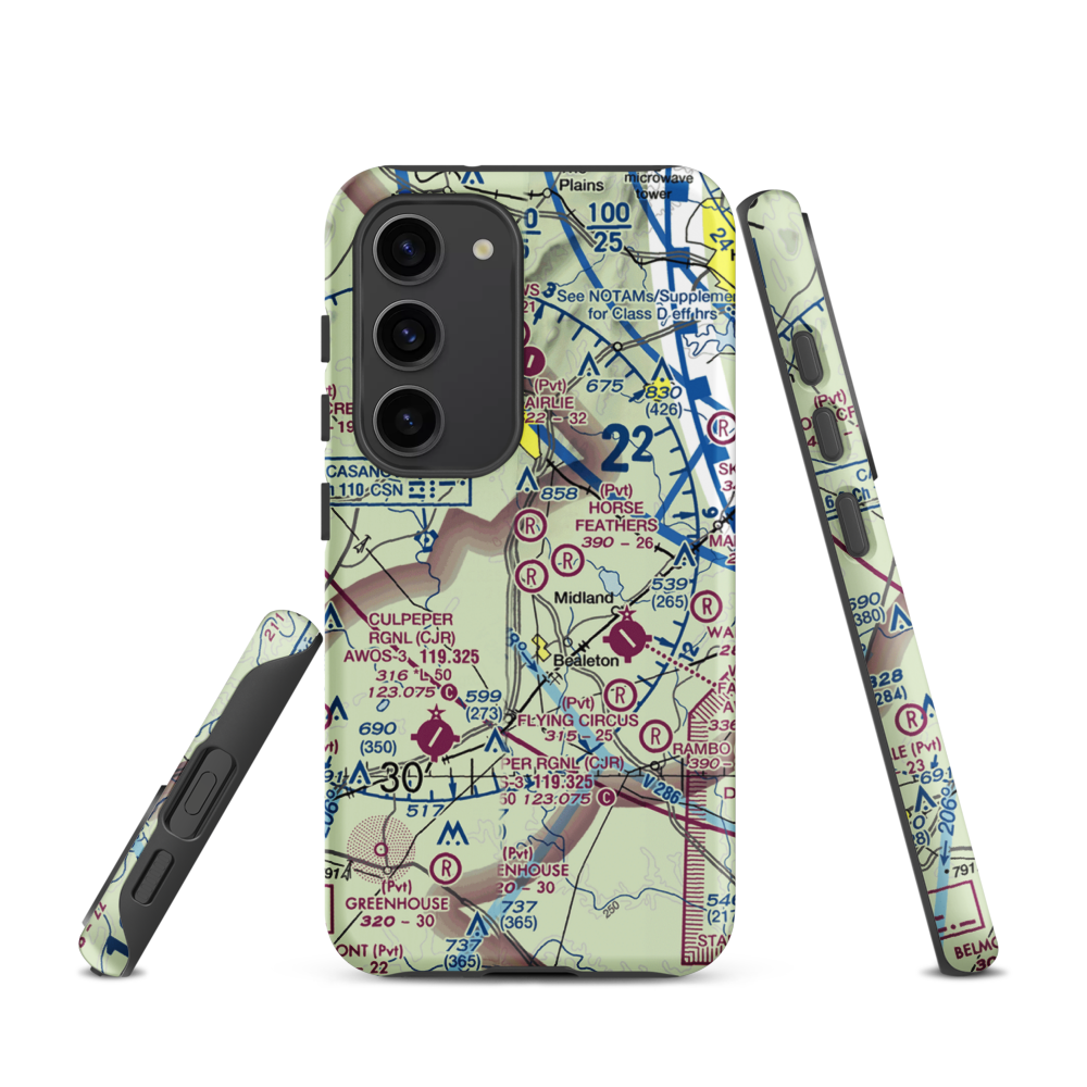 Aviacres Airport (3VA2) VFR Sectional Samsung Phone Case Samsung Galaxy S23 model shown