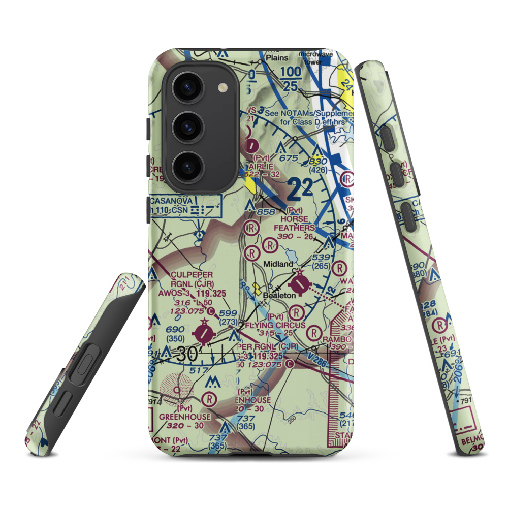 Aviacres Airport (3VA2) VFR Sectional Samsung Phone Case Samsung Galaxy S23 Plus model shown