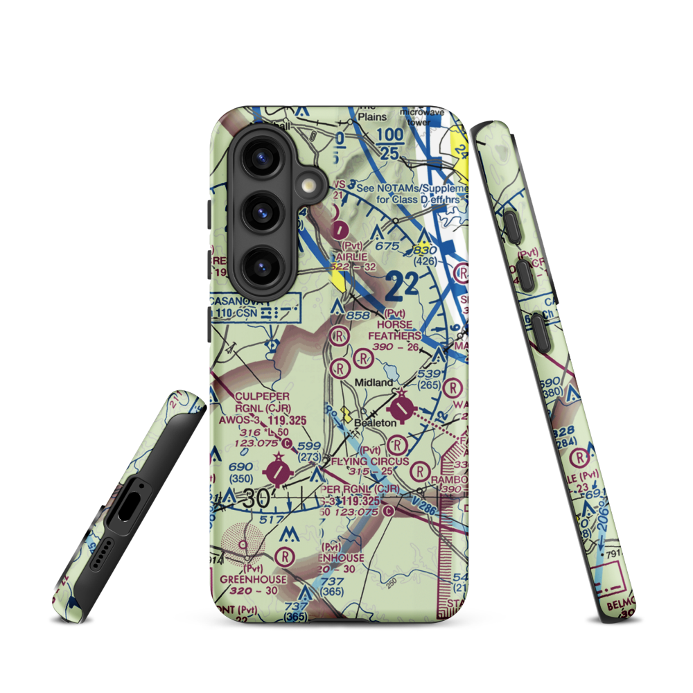 Aviacres Airport (3VA2) VFR Sectional Samsung Phone Case Samsung Galaxy S24 model shown