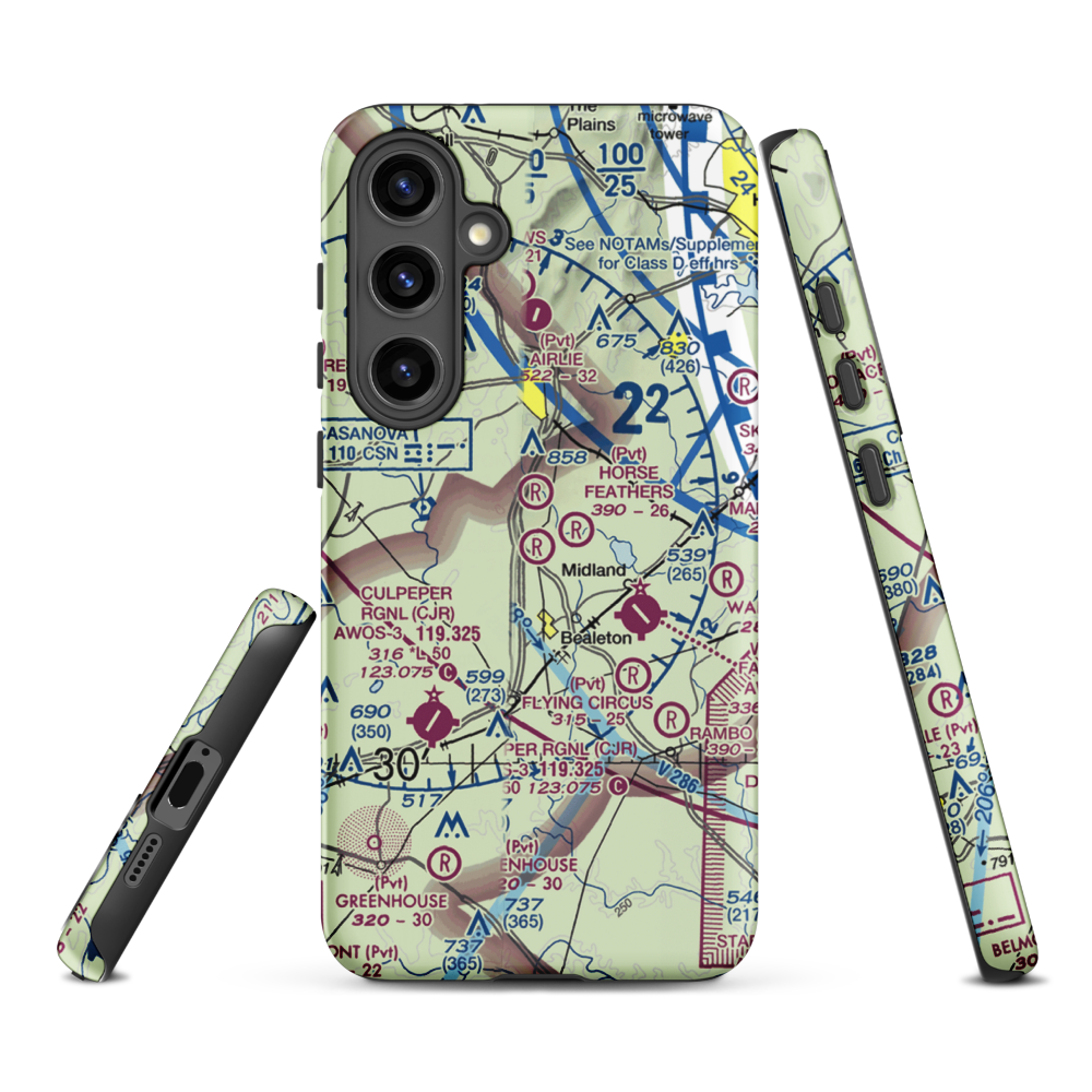 Aviacres Airport (3VA2) VFR Sectional Samsung Phone Case Samsung Galaxy S24 Plus model shown