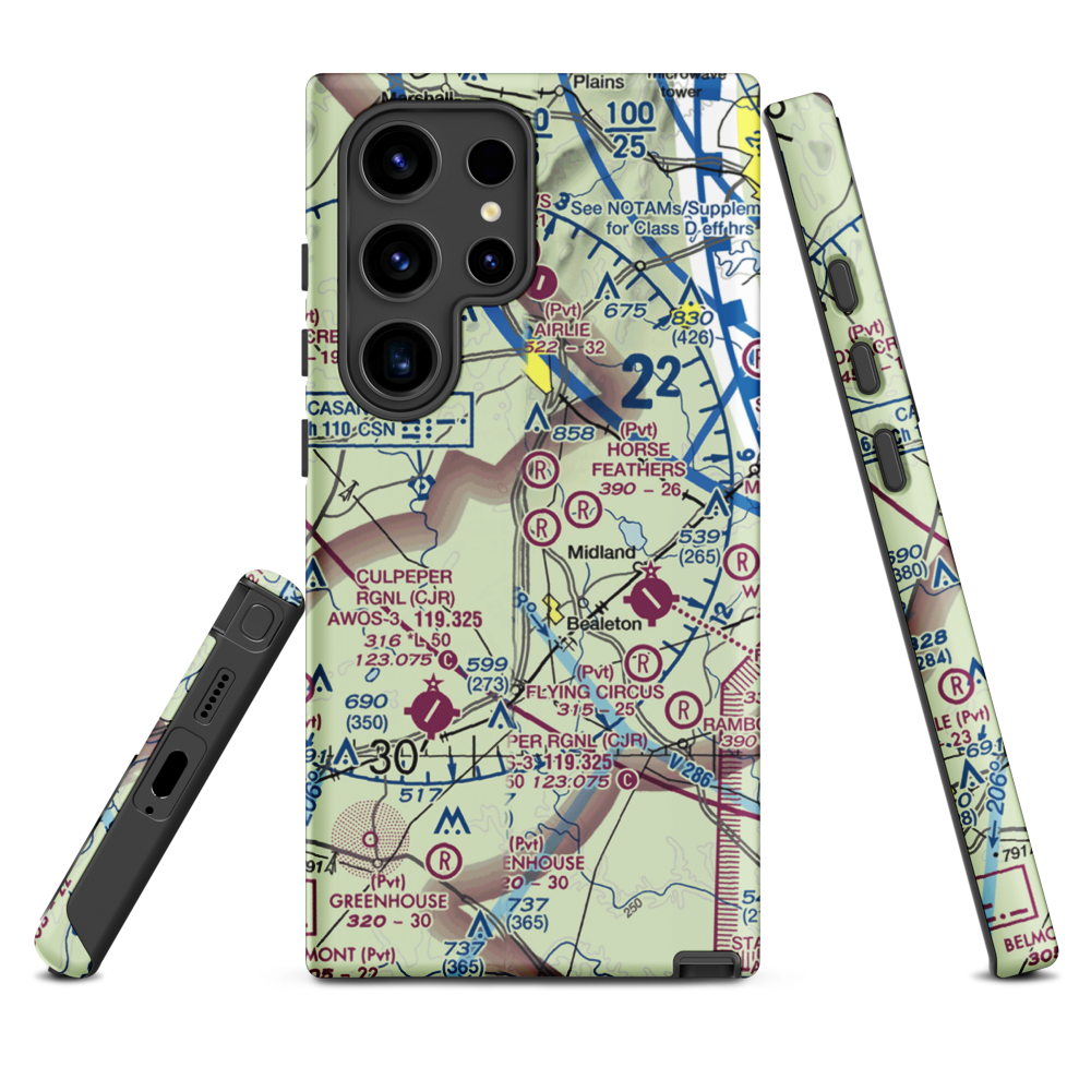 Aviacres Airport (3VA2) VFR Sectional Samsung Phone Case Samsung Galaxy S24 Ultra model shown