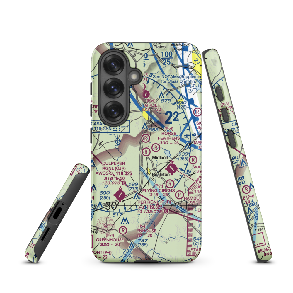 Aviacres Airport (3VA2) VFR Sectional Samsung Phone Case Samsung Galaxy S25 model shown